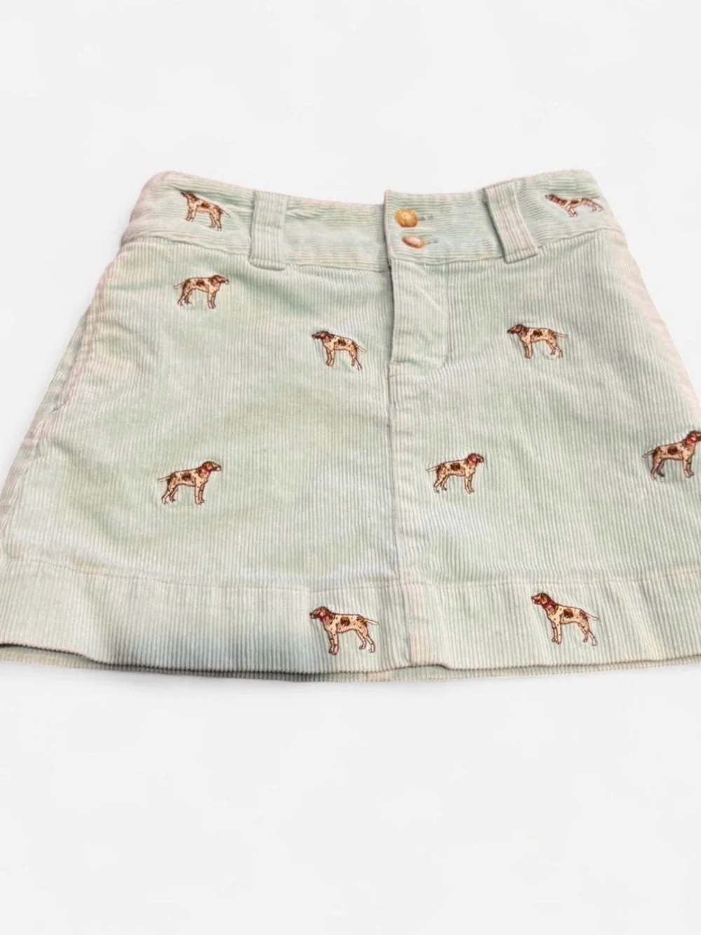 Ralph Lauren Mint Green Corduroy Dog Embroidered Skirt Girls Size 6 Preppy